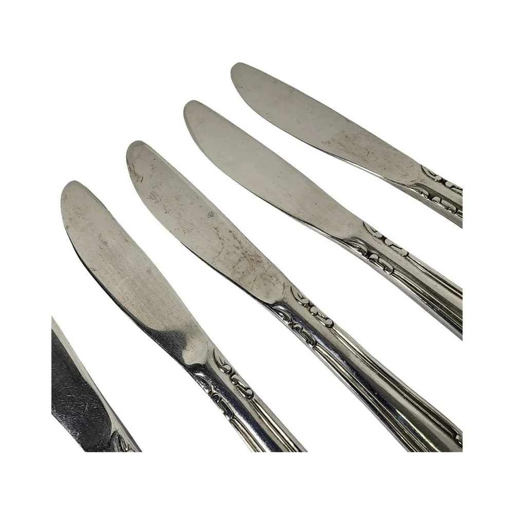 Set of 5 Imperial Stainless‎ FLEURETTE Floral Flatware Dinner Knives Flatware